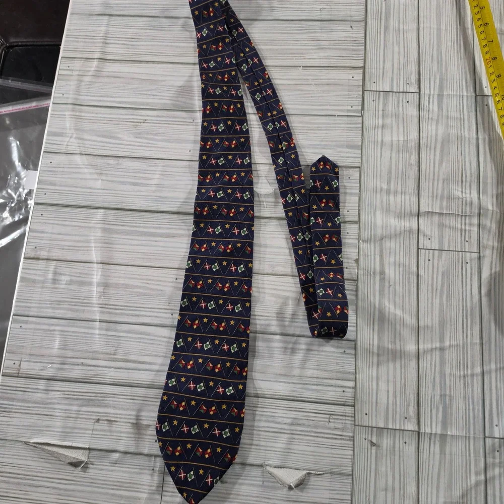 Tommy Hilfiger Mens Navy Blue Silk Nautical Maritime Signal Flag Star Necktie